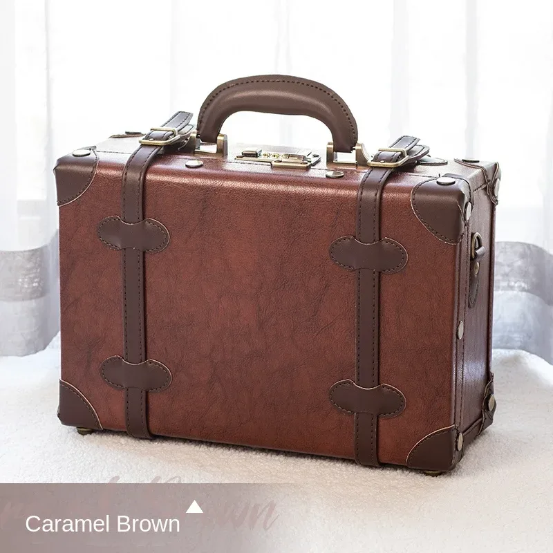 valise vintage fabriquée à la main, mallette d'affaires, mini valise de voyage, étui de maquillage, verrouillage par mot de passe, organisateur de rangement de bagages en cuir