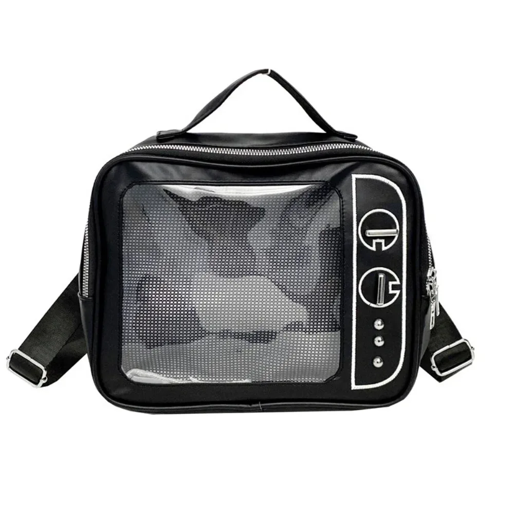 sac à dos pu tv model grande capacité ulzzang avec compartiment transparent, sac ita, compartiment de présentation portable, sac à bandoulière pour collection