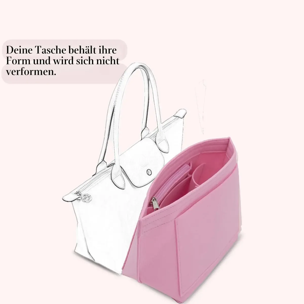 felt crescent-shaped organizer insert – 7-compartment foldable liner for structured handbags, multi-pocket storage, s/m/l