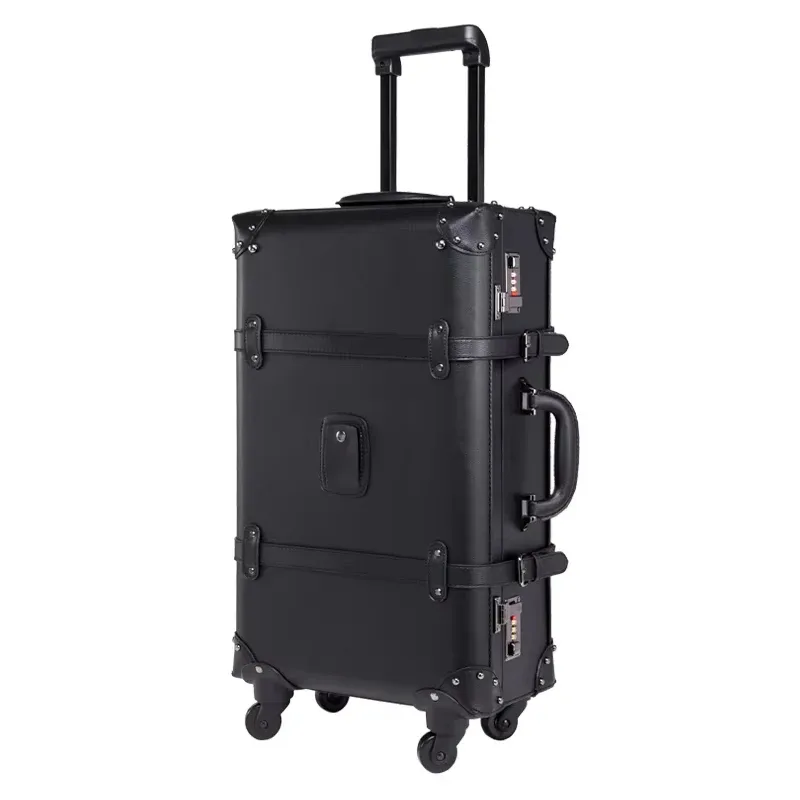 nouveau rétro bagages roulants spinner marque vintage valise en cuir sur roue femmes chariot sac de voyage hom