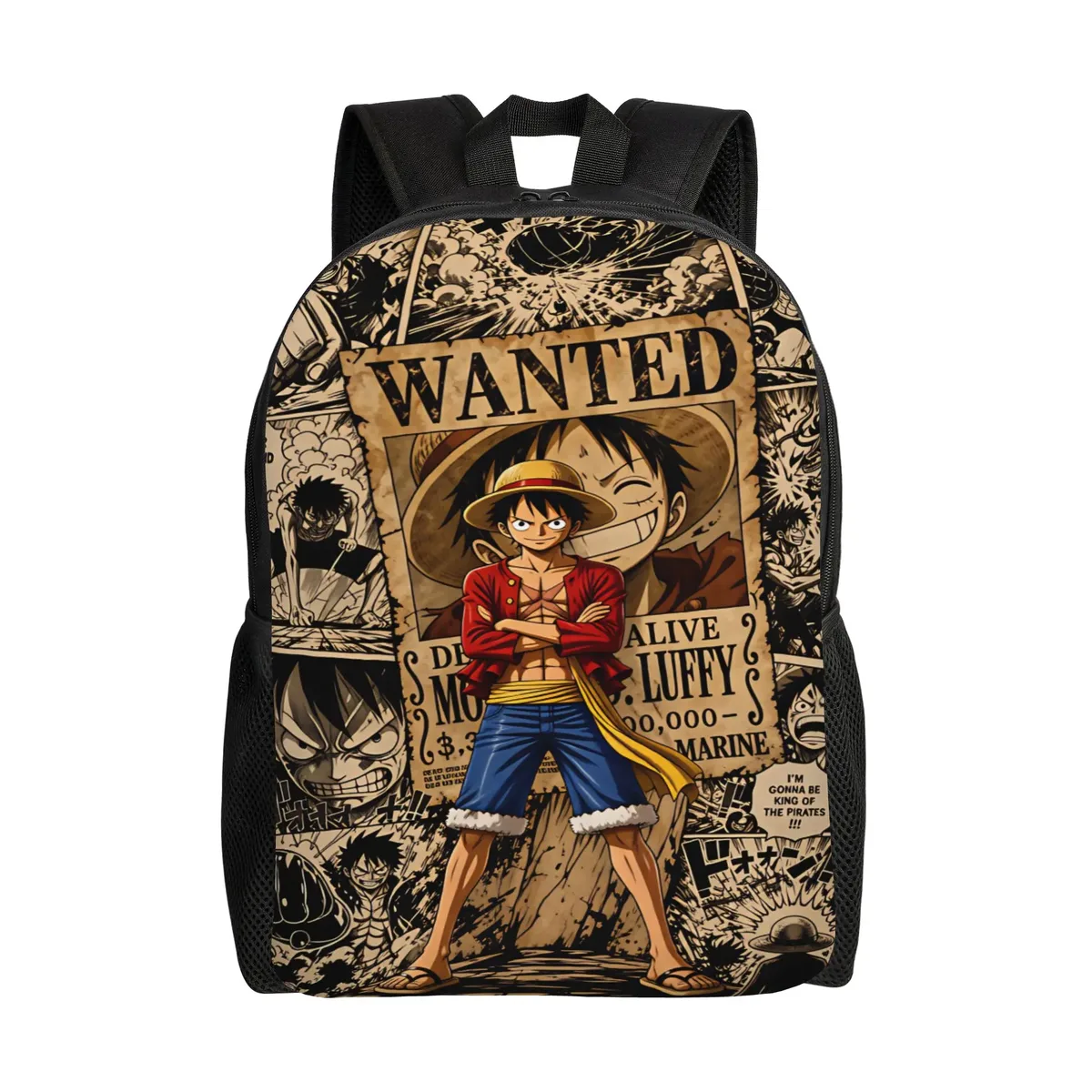 sac à dos one piece chopper pour femmes et hommes, sacs à dos de camping en polyester, sacs d'école imprimés streetwear, sac à dos