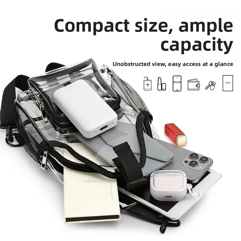 sac à bandoulière transparent, sac à dos de poitrine en pvc imperméable, petit format, approuvé pour les stades, sécurité rapide, pour femmes et hommes, concerts et événements