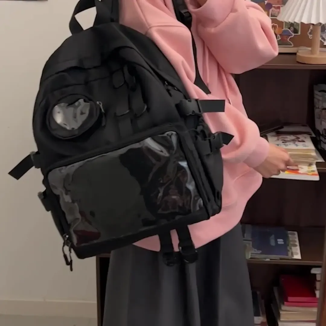Sac d'école Style Collage pour adolescente, sac à dos Kawaii Transparent Love Heart JK pour femmes, nouveau sac pour ordinateur portable