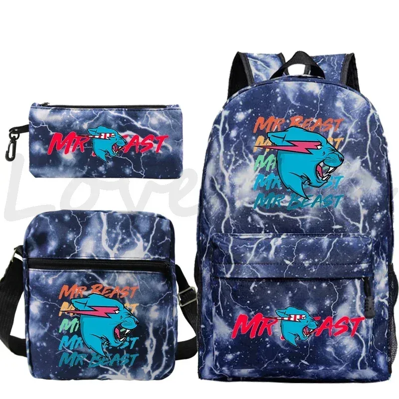 sac à dos d'école mr beast lightning cat pour garçons et filles, sacs d'école 3 pièces/ensemble, sac de voyage, sac à dos imprimé mr beast, mochila pour enfants, cadeau
