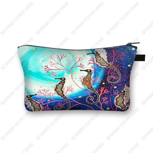 trousse à cosmétiques imprimée poulpe/tortue de mer/hippocampe, trousse de maquillage de voyage pour dames et filles