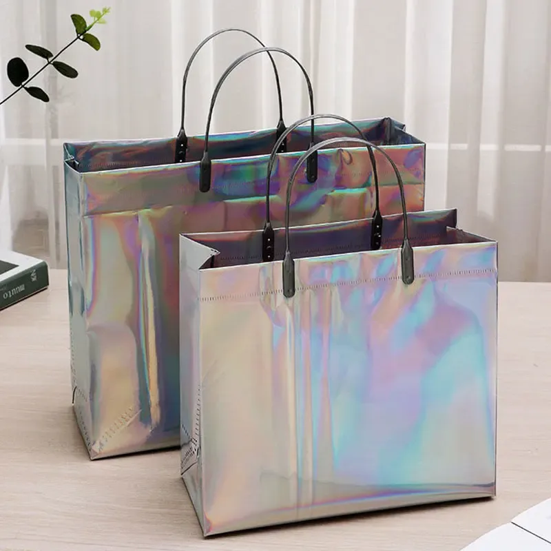 sac fourre-tout laser en pvc, sac à main optique, sac cadeau étanche, sac en plastique pour vêtements, sac à p
