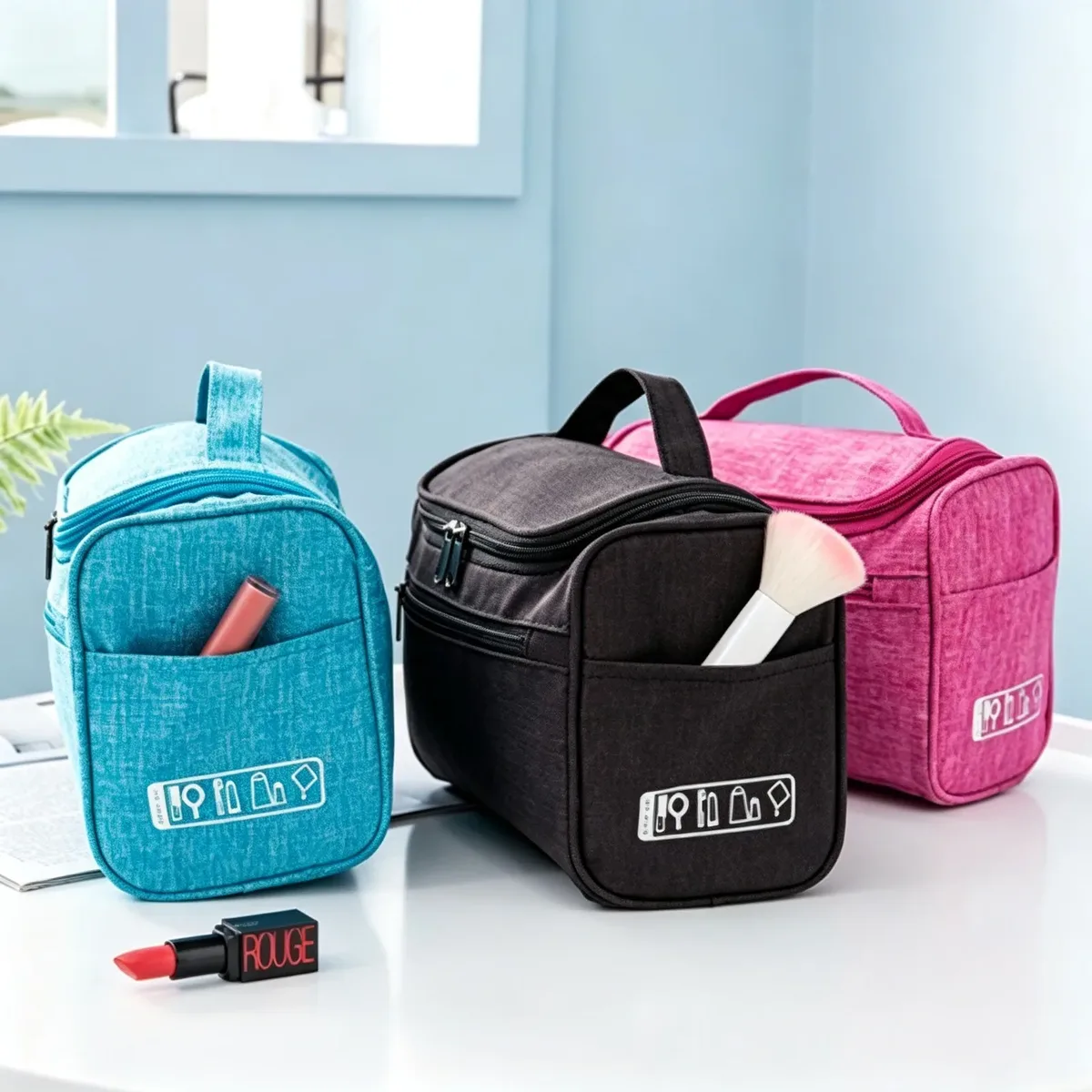 sac de voyage pour toilettage des animaux, organisateur d'accessoires pour animaux de compagnie avec motif de bain de chien mignon, pochette suspendue portable pour accessoires de toilettage