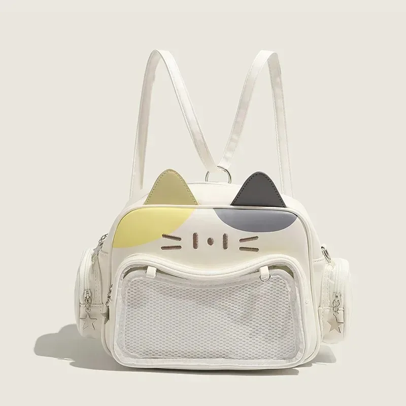 sacs à dos tendance pour femmes y2k, style coréen et japonais, sacs ita chat kawaii en pu, sacs à bandoulière esthétiques avec poche transparente pour filles
