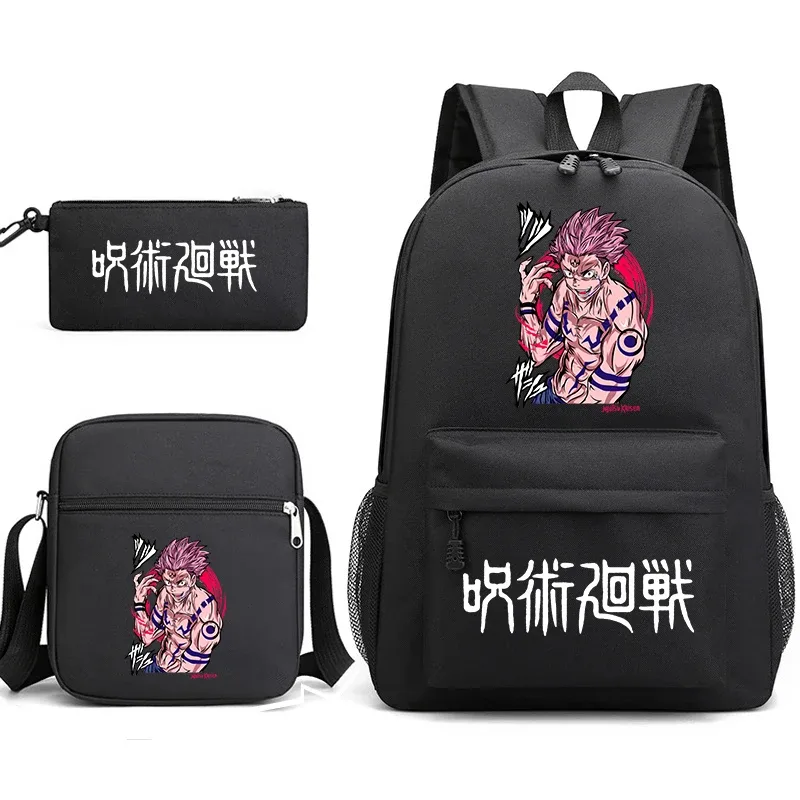 sac à dos anime jujutsu kaisen, trousse à crayons, ensemble de 3 pièces, sac à dos léger pour enfants et adolescents
