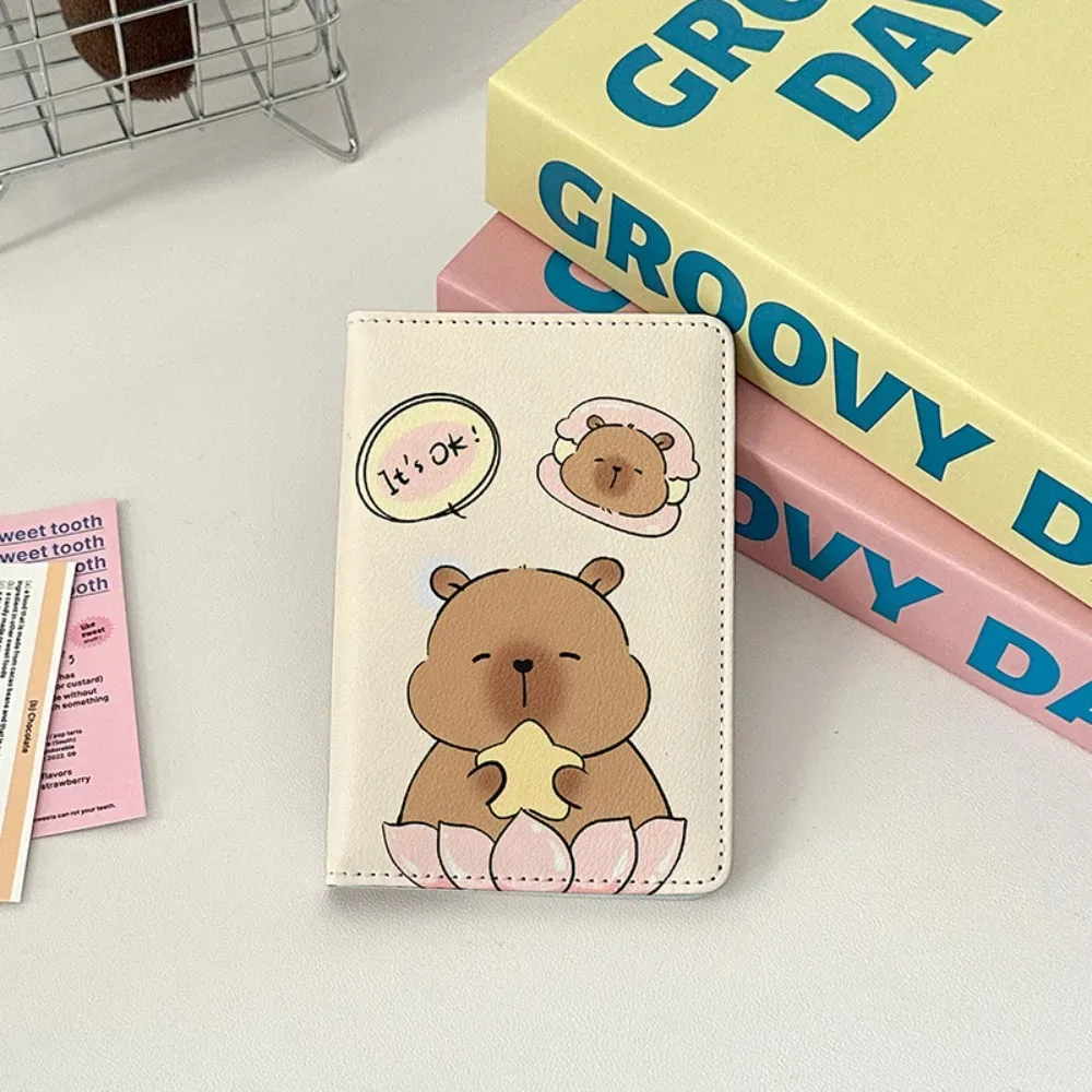 porte-passeport en cuir pu capybara, dessin animé, ultra-fin, sac à passeport multifonction, portefeuille de cartes de crédit portable