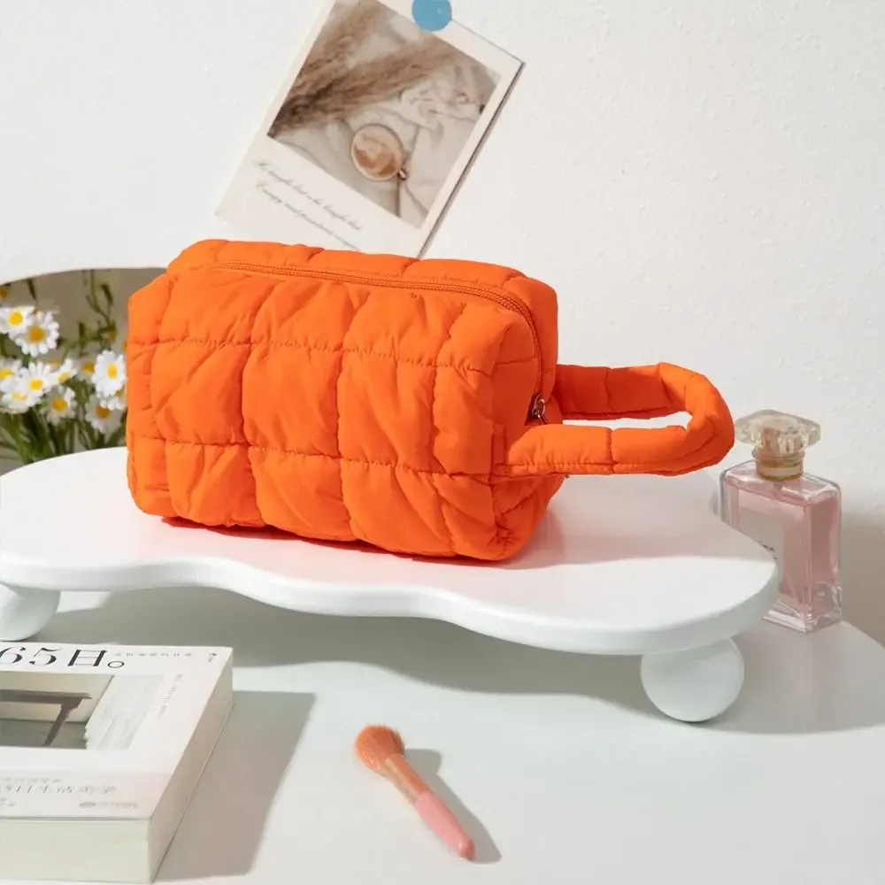 sac de maquillage à main tendance, couleur unie, sac à cosmétiques de grande capacité, sac de rangement multifonctionnel pour voyage à domicile