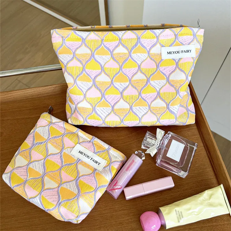 trousse de maquillage artistique de haute qualité à texture olive et blocs de couleurs, pochette cosmétique portable avec fermeture éclair, étui de rangement en toile pour articles de toilette