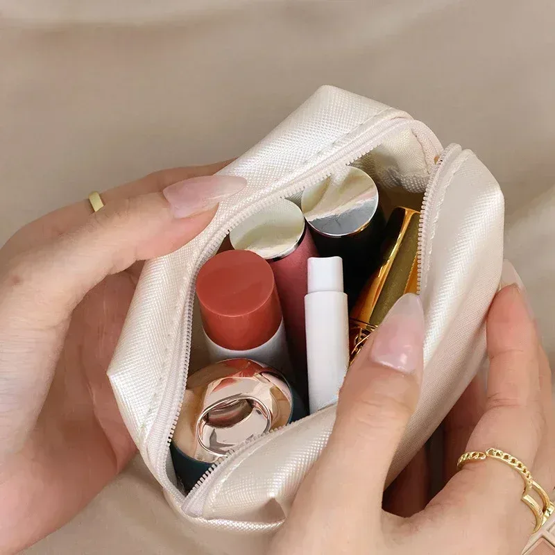 sac à cosmétiques imperméable en cuir pu pour femmes, petite pochette de maquillage de couleur unie, sac de rangement de toilette de lavage de voyage, sac à main organisateur 2025