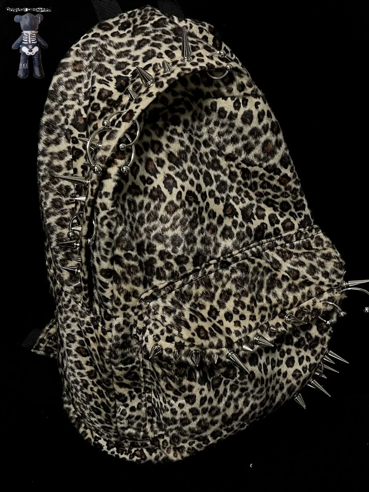 Sac à dos imprimé léopard avec rivets punk, sac pour homme, grande capacité, sacs à dos tendance pour femmes