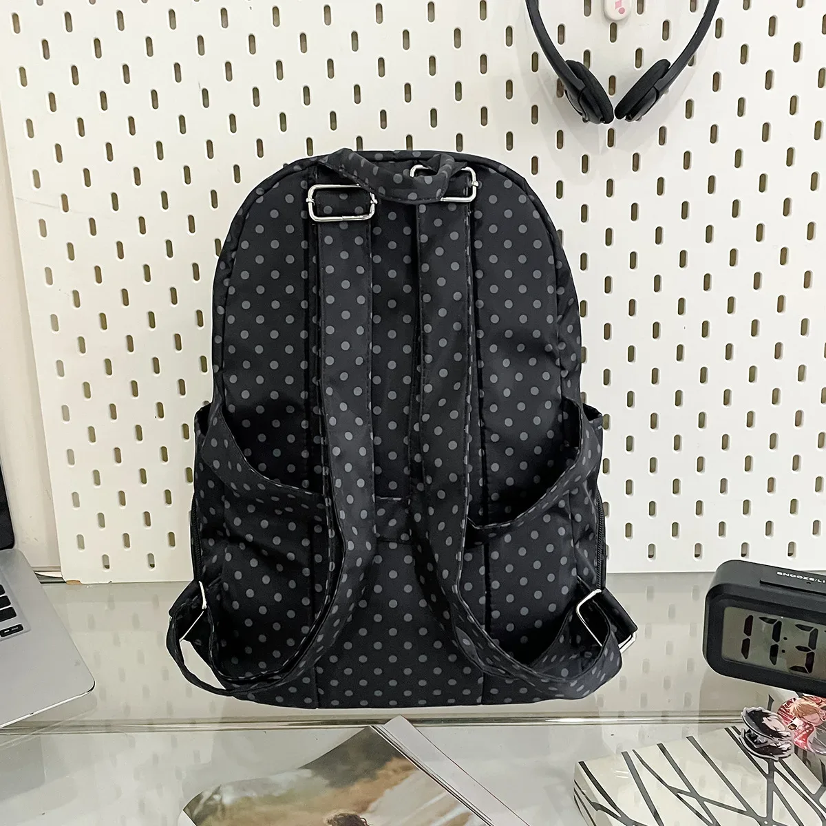 sac à dos coréen à pois pour femme, style preppy, polyvalent, léger en nylon, idéal pour étudiants, voyages et usage quotidien