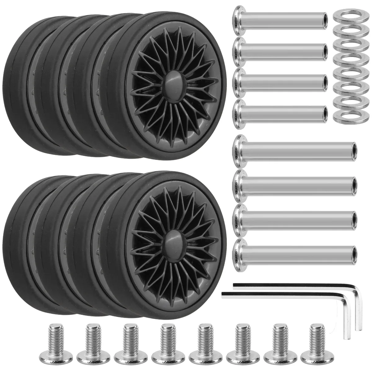 8 roues de rechange noires pour valise de voyage, avec vis, 55 mm, pièces de réparation pour roulettes de valise