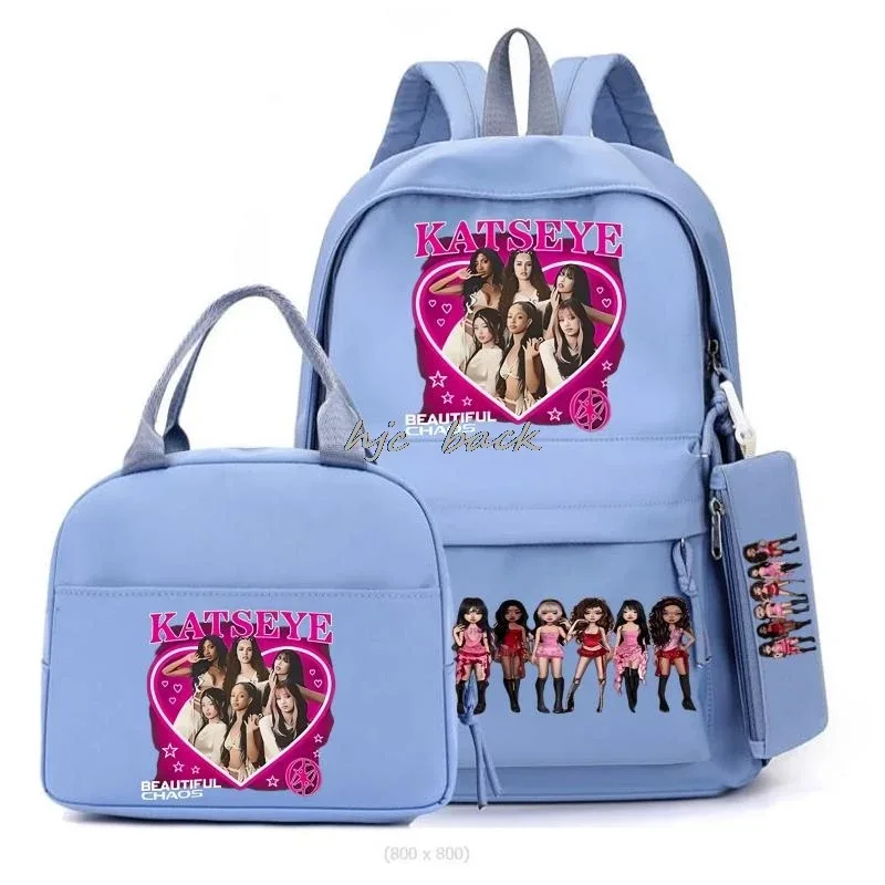 hot katseye drôle impression sacs à dos 3 pièces ensemble femmes ordinateur portable en nylon sacs d'école pour adolescentes garçons kawaii étudiants enfants