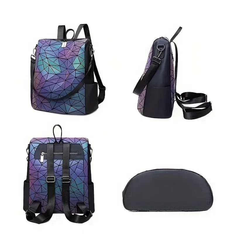 sac à dos lumineux tendance pour femmes, en pvc holographique, géométrique, pour adolescentes, sac de voyage mochila feminina