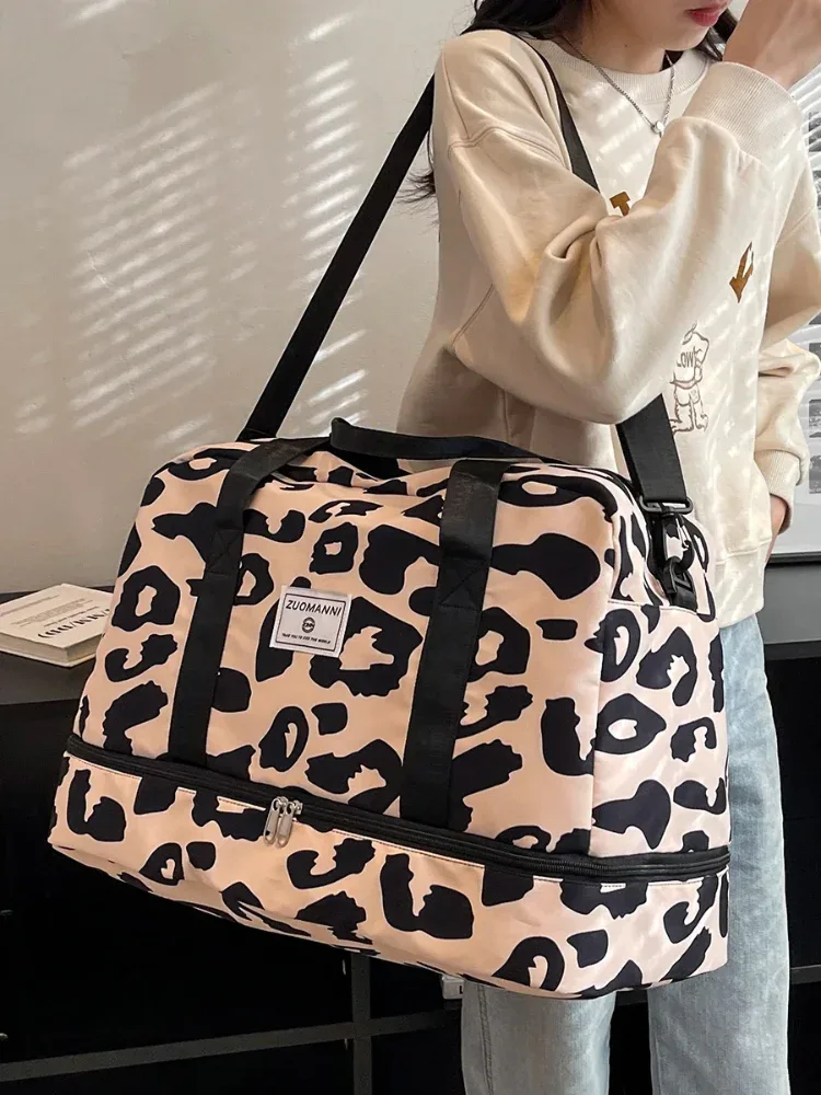 sac de voyage spacieux et durable pour femmes, avec imprimé animal, sac de sport de grande capacité en nylon, sac de nuit pour week-end