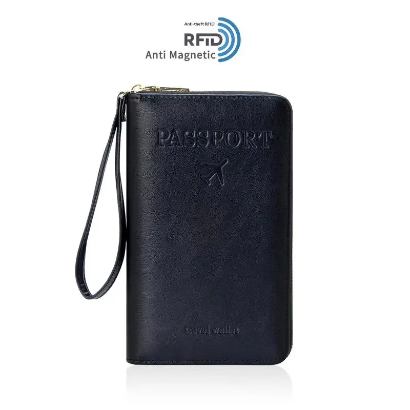 porte-passeport unisexe avec blocage rfid, en cuir pu, avec fermeture éclair, étui de voyage, accessoires de voyage pour hommes et femmes