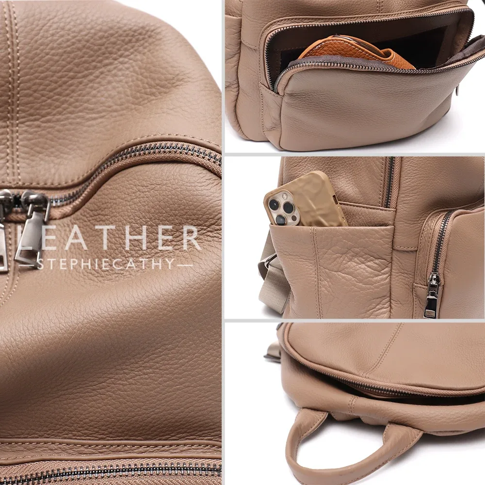 sac à dos en cuir de vachette naturel pour femmes et hommes, sac à dos de voyage, sacs initiés par les étudiants, design minimaliste, décontracté, 03, polyvalent