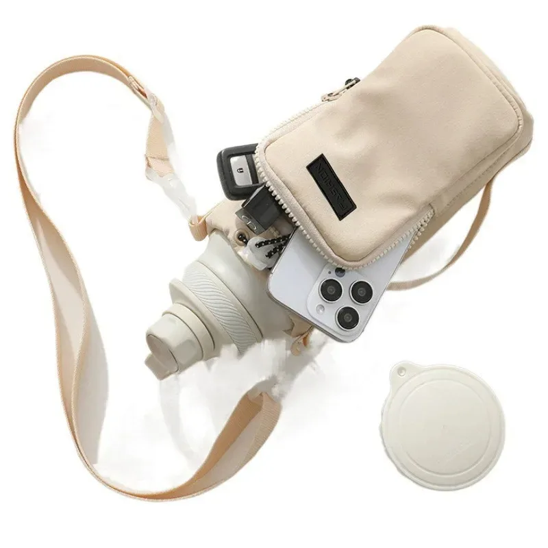 porte-bouteille d'eau unisexe avec sangle, sac isotherme pour bouteille d'eau avec poche pour téléphone, sac bandoulière pour bouteille d'eau