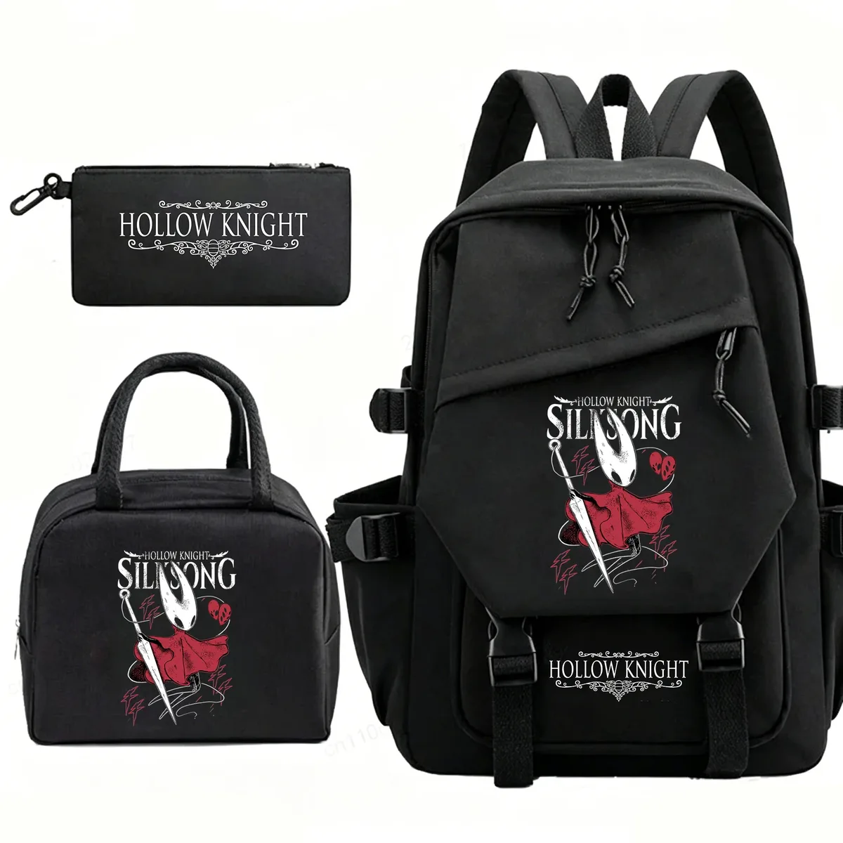 sac à dos hollow knight pour hommes et femmes, sac de voyage, sac à déjeuner, trousse à crayons, ensemble de 3 pièces, cartable pour étudiants