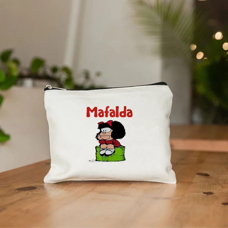 mafalda mignon anime cosmétique trousse de maquillage crayon organisateur fermeture éclair kawaii maquillage pochette sac à main voyage trousses de toilette cadeau