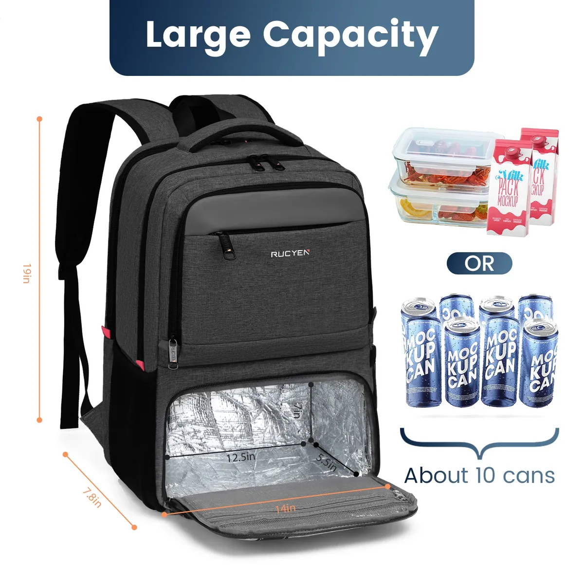 sac à dos isotherme pour le déjeuner, sac à dos pour ordinateur portable avec blocage rfid 15,6 pouces, sac à déjeuner avec port usb pour hommes et femmes