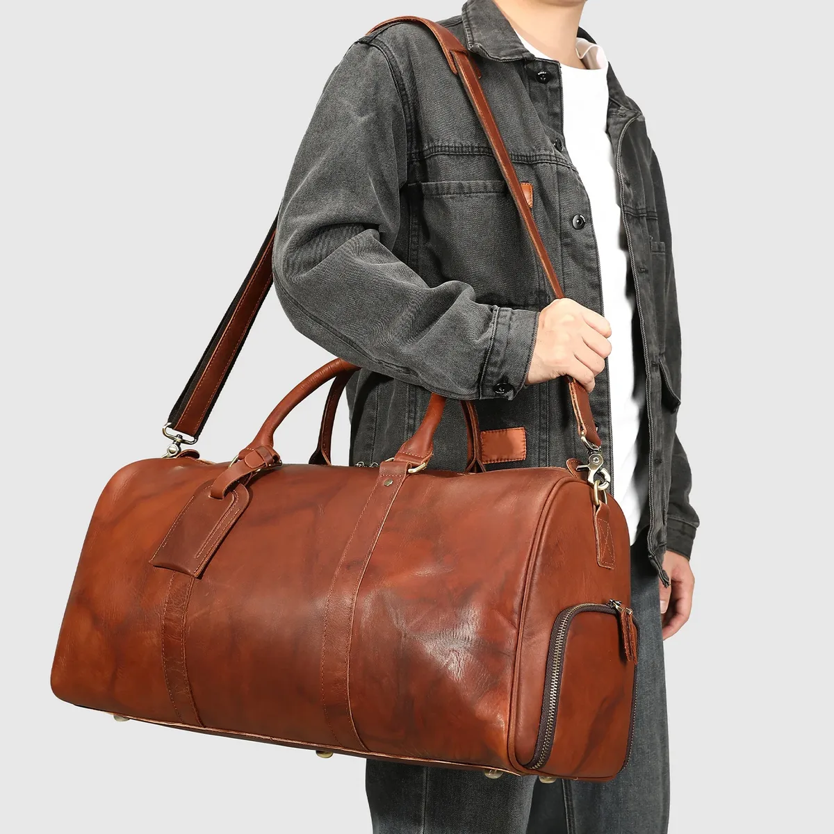 sac de voyage en cuir véritable pour homme avec compartiment à chaussures, sac de sport en cuir de vachette de qualité supérieure, sac de week-end à bandoulière