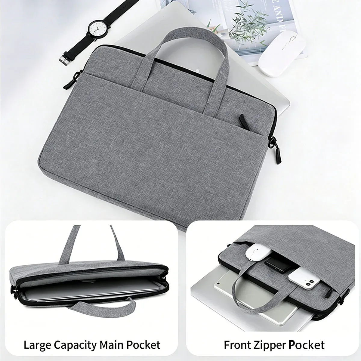 sac pour ordinateur portable léger et antichoc, imperméable, multi-poches, à porter à la main ou en bandoulière, avec sangle détachable, idéal pour le travail