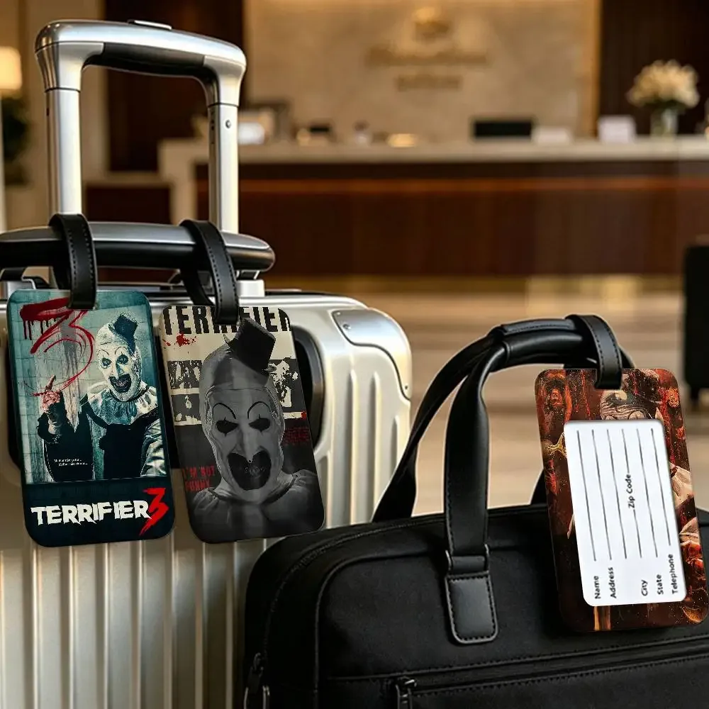étiquette de bagage en pvc universelle sur le thème du film d'horreur terrifiers, anti-perte, avec carte d'information, étiquette d'identification pour valise et sac à dos