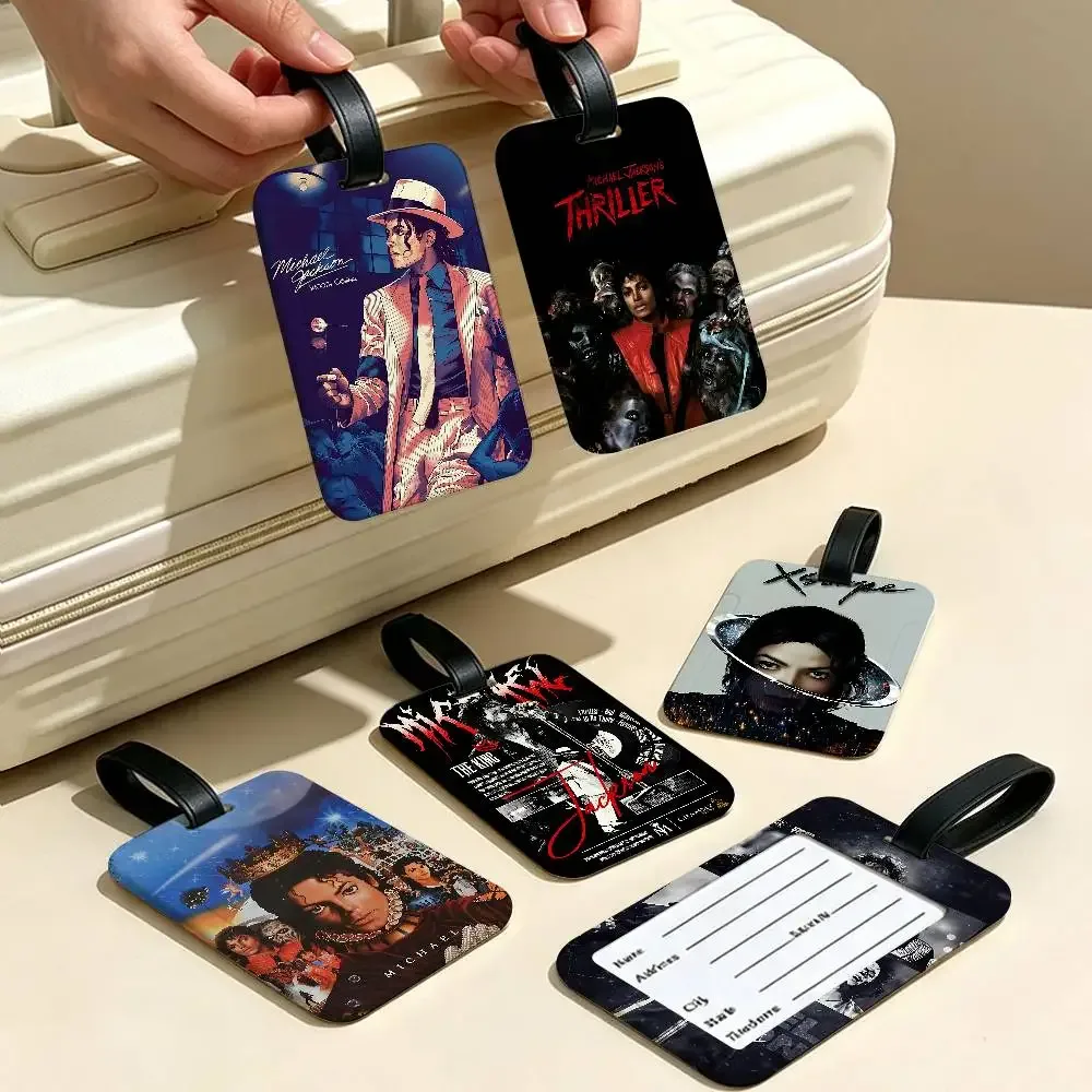 étiquette de bagage m-michael jackson en pvc, étui pour carte d'information, marqueur anti-perte pour sac à dos