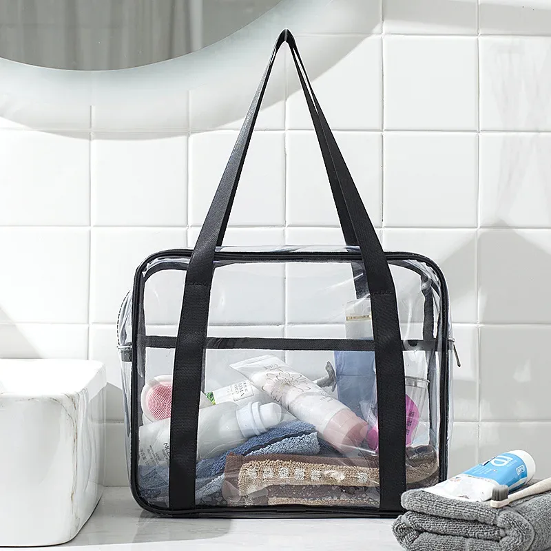 sac de voyage étanche transparent en pvc pour femme, grande capacité, sac de rangement portable pour maquillage, sac de toilette, sac à main unisexe