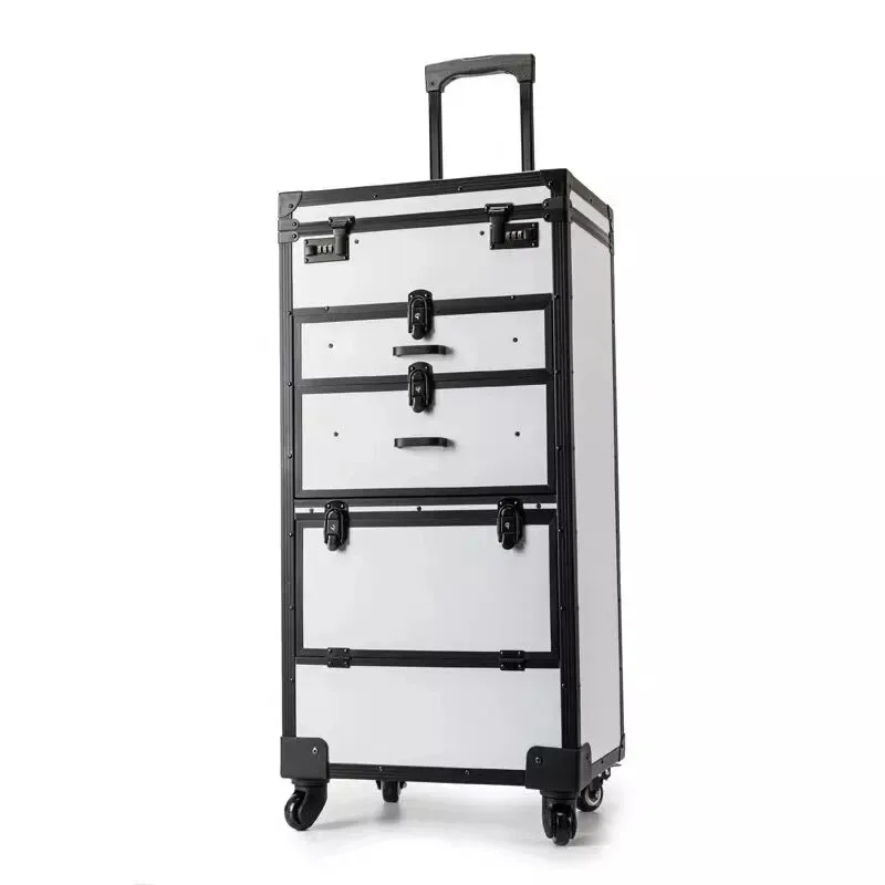 grande valise professionnelle à roulettes pour coiffeur, esthéticienne et maquilleuse, avec serrure à combinaison