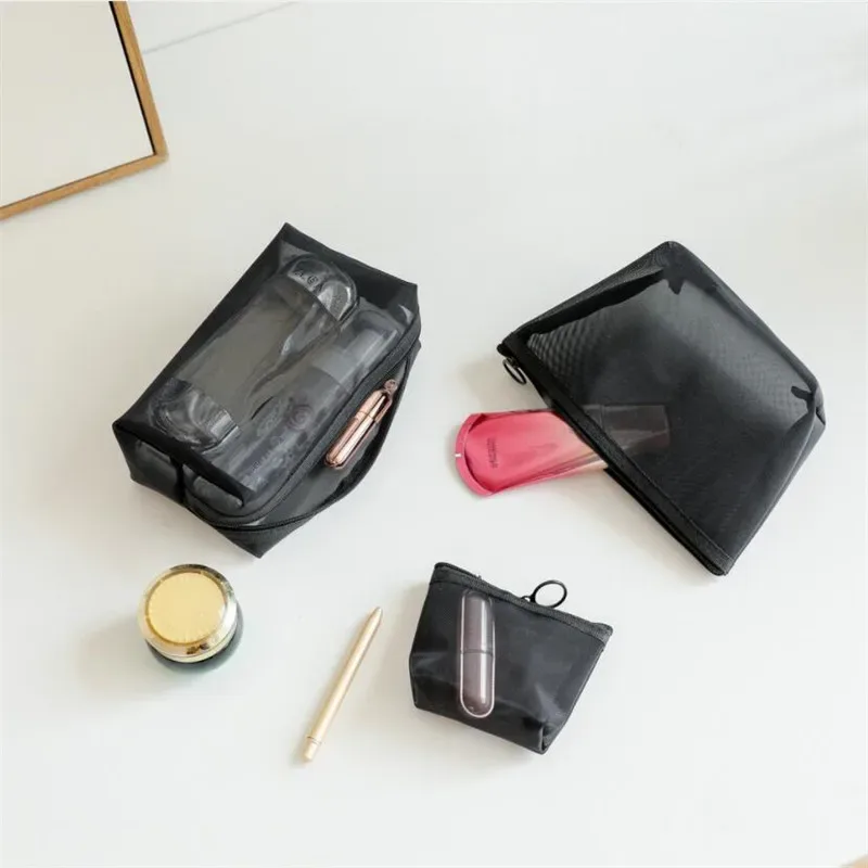 sac à cosmétiques noir pour femmes et hommes, 1 pièce, organisateur de voyage transparent, petits et grands sacs de toilette noirs, pochette de maquillage