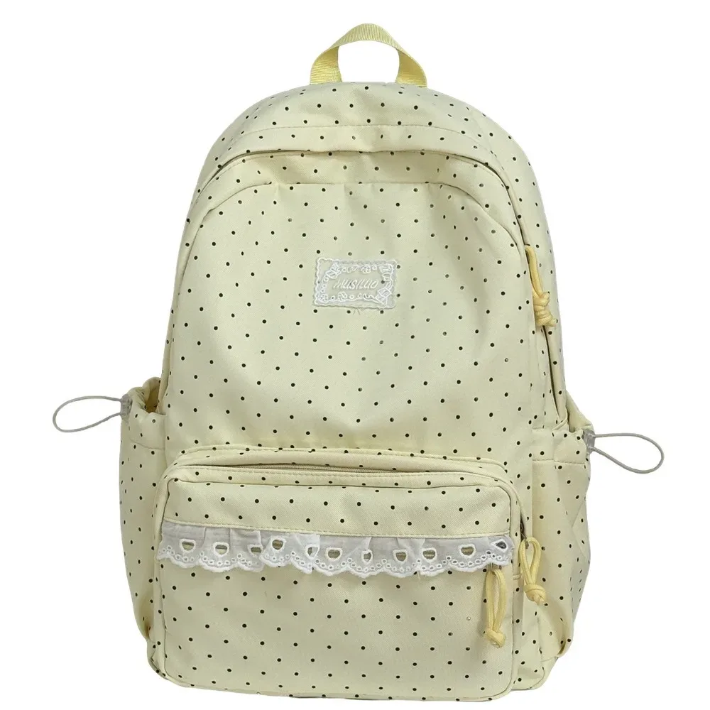 sac à dos y2k à pois, style minimaliste, grande capacité, avec dentelle, léger, design nœud, idéal pour étudiants, cadeau
