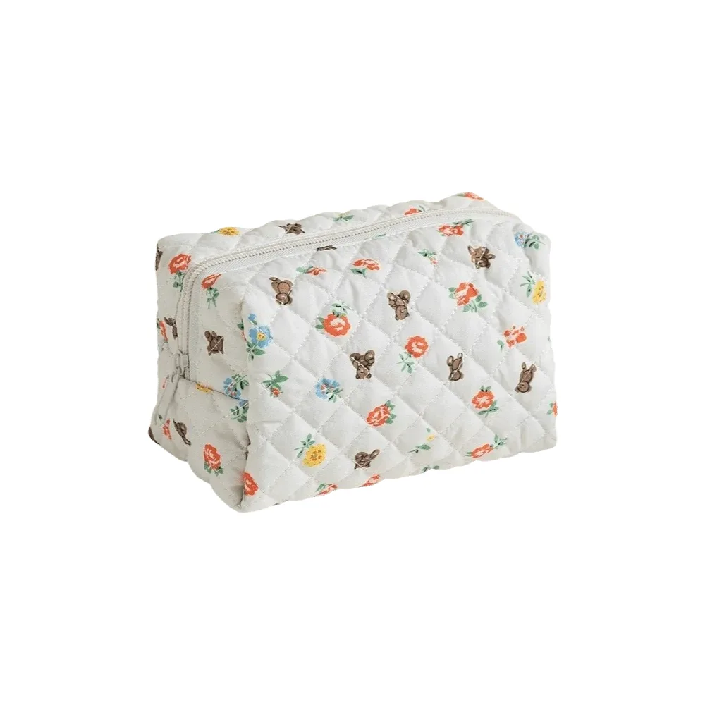 jolie trousse de maquillage matelassée, grande capacité, imprimé floral, trousse de toilette portable, élégant organisateur de cosmétiques pour femmes