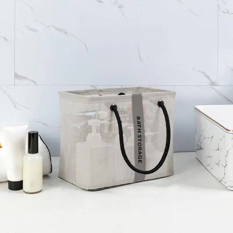 trousse de toilette en maille portable, poignée à séchage rapide, grande capacité, salle de bain, douche, voyage, fourre-tout de maquillage, sac à main, panier organisateur