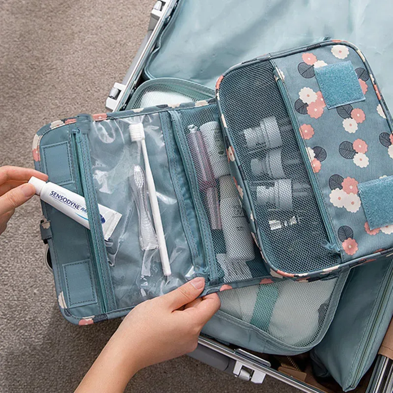 sac de toilette portable imperméable avec crochet, organiseur de maquillage multifonctionnel pour femmes, idéal pour les voyages
