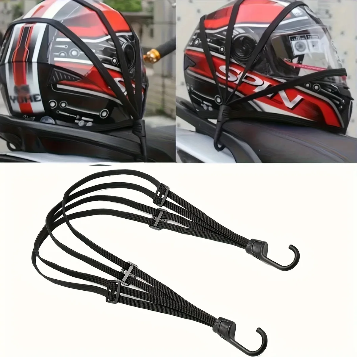 lot de 2 sangles de fixation pour voyage et cyclisme, filet de fixation, corde élastique pour moto et vélo, sangle de filet pour casque, sangle élastique, organisateur de bagages en maille noire, rangement sécurisé