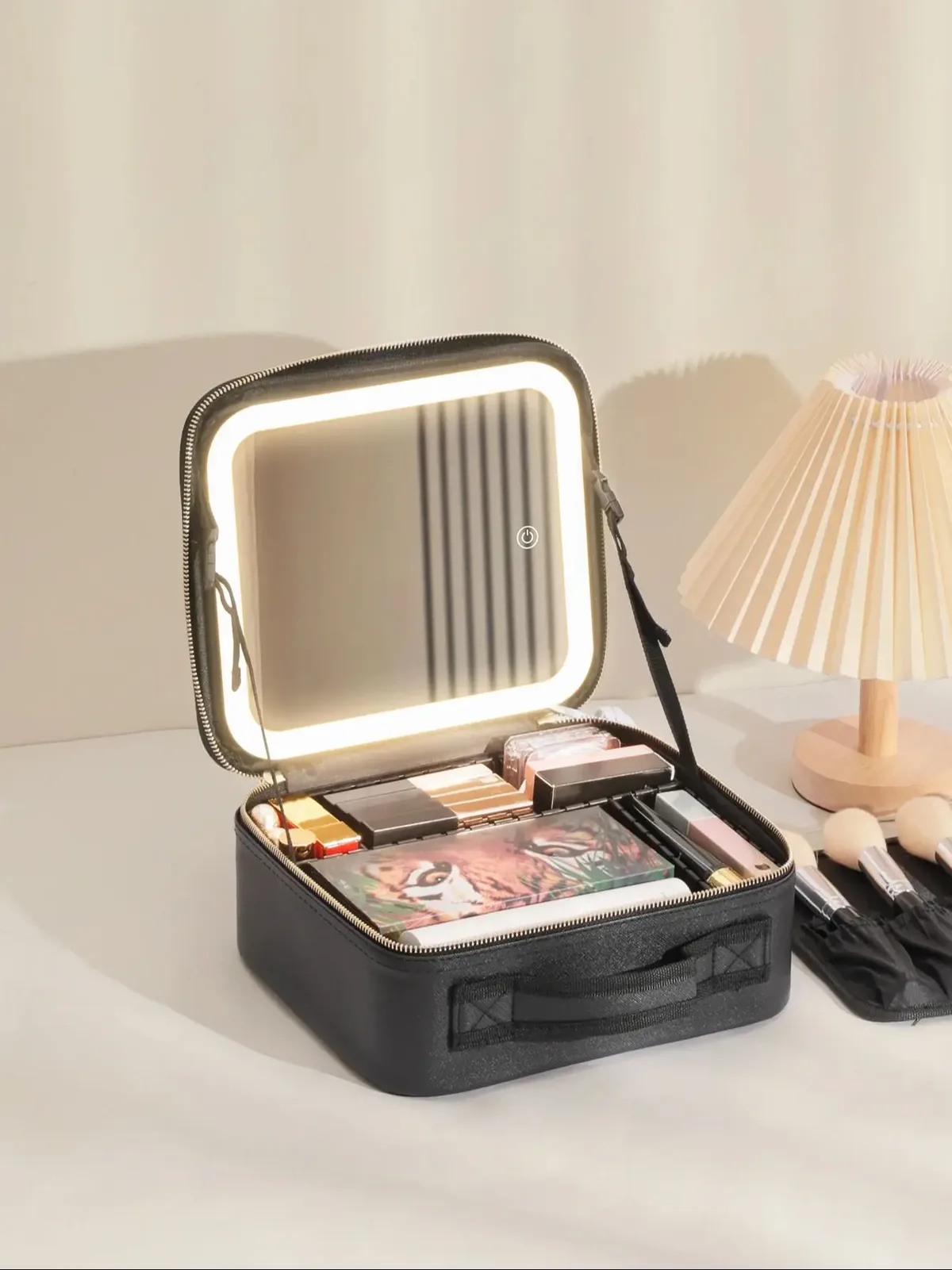 miroir de mallette de train 3 couleurs, trousse de maquillage portable blanche, organisateur étanche avec séparateurs réglables, mallette de rangement de cosmétiques, cadeau