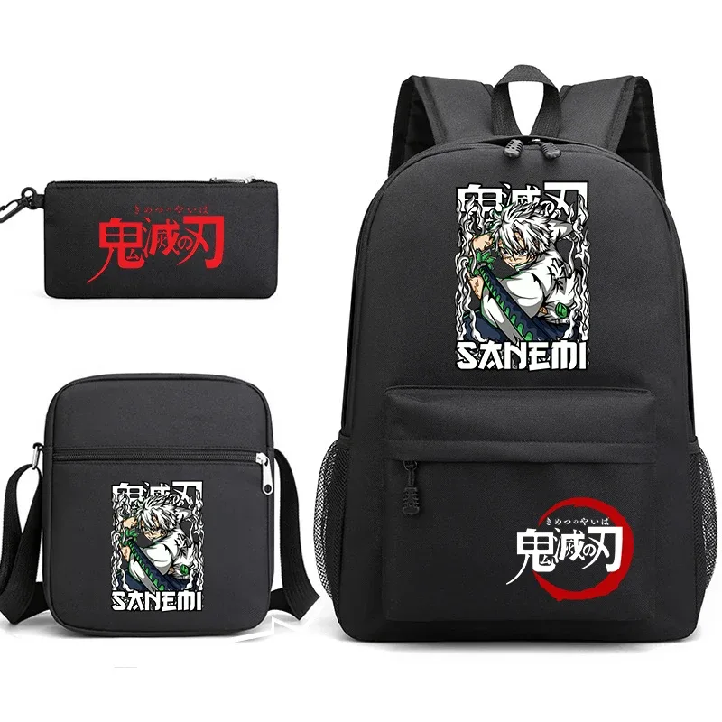 ensemble de sacs à dos d'école imprimés demon slayer, 3 pièces, avec sac à bandoulière, trousse à crayons pour garçons et filles