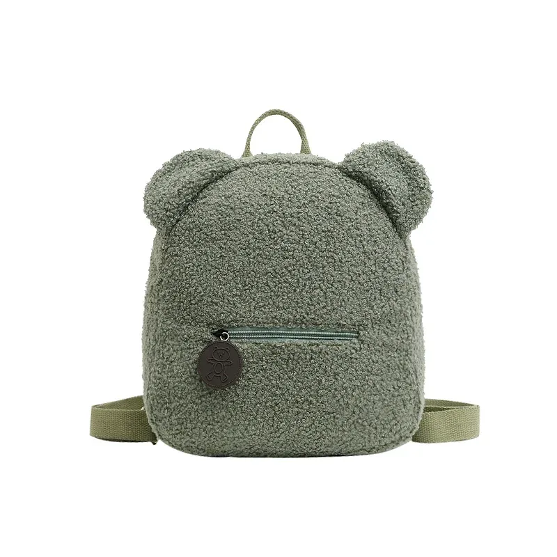 sac à dos en polaire avec oreilles d'ours pour enfants, 1 pièce, petit sac à dos décontracté en laine d'agneau pour filles, cartable pour voyage et shopping