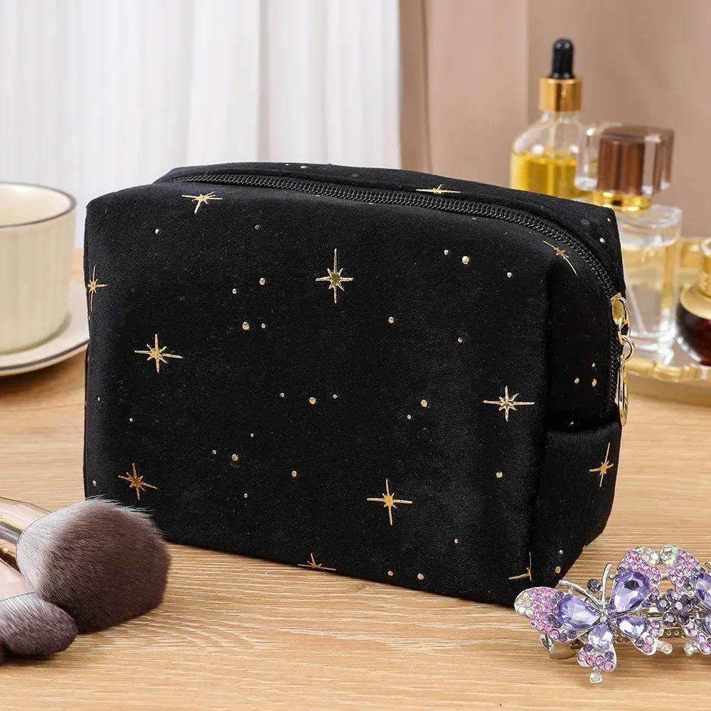 sac à cosmétiques portable pour femmes, 1 pièce, sac de rangement en velours doux avec fermeture éclair, trousse de toilette de voyage, organisateur, pochette de beauté