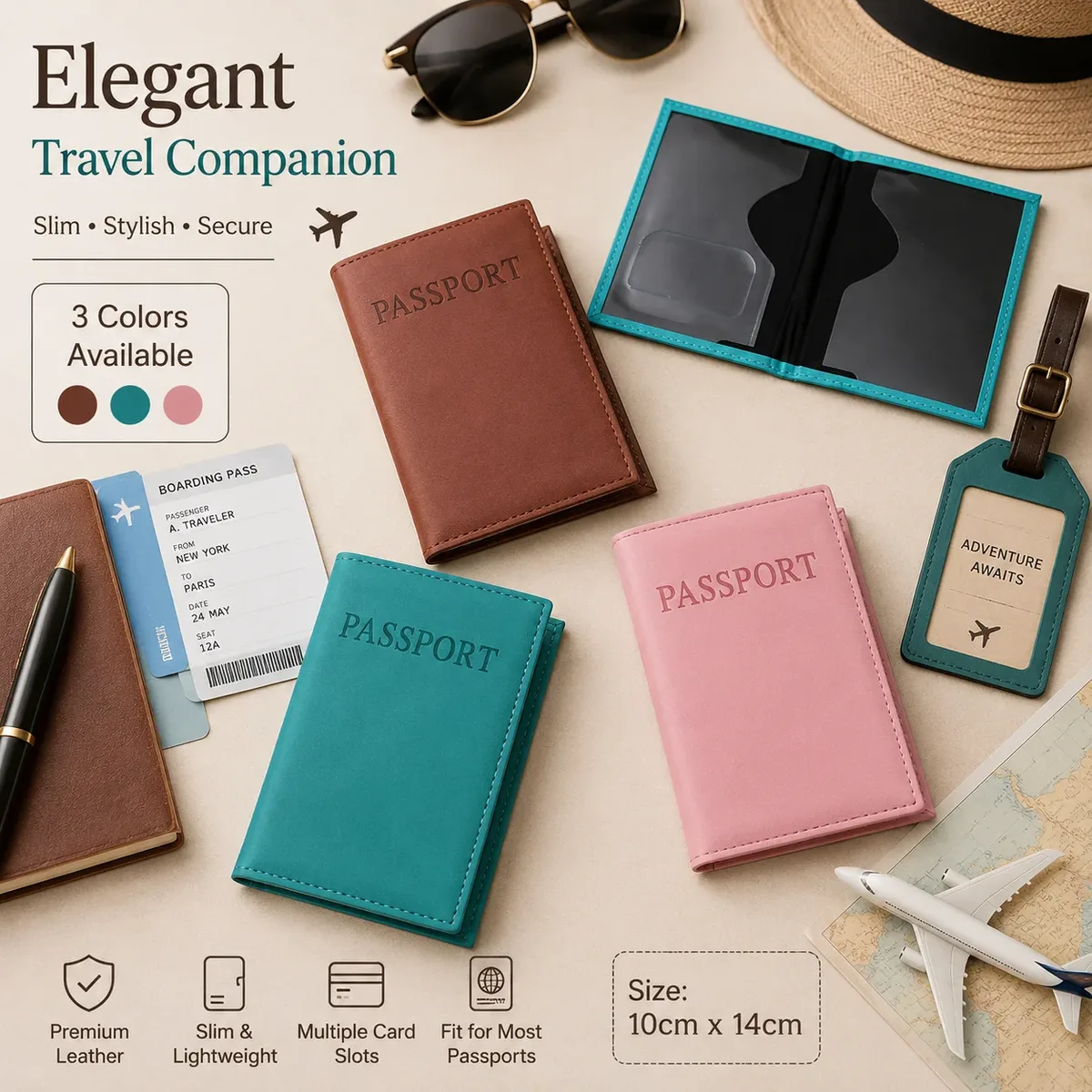 Porte-passeport en cuir, étui de voyage fin pour documents, housse de protection pour passeport avec emplacements pour cartes pour les voyages