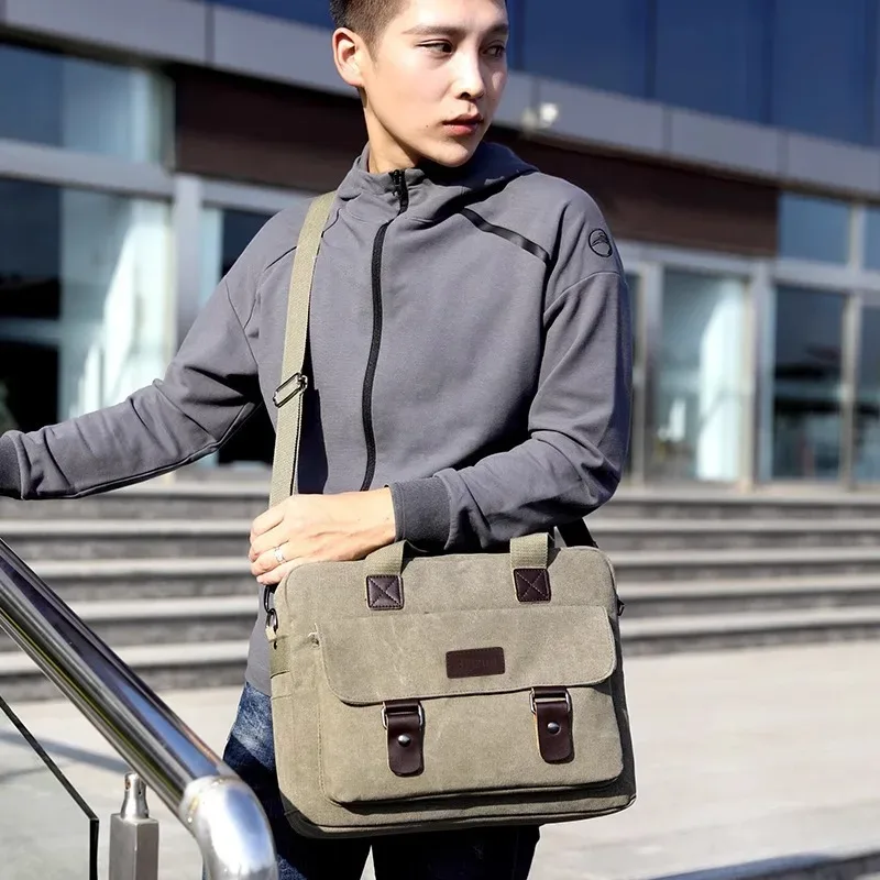 porte-documents en toile pour hommes, mallette de styliste pour le travail et les affaires, cartable décontracté de grande capacité pour étudiants, fourre-tout à bandoulière pour ordinateur portable de 14 pouces