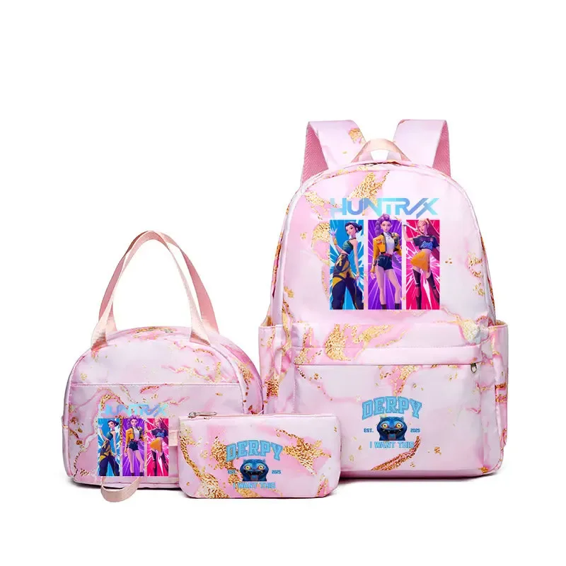 sacs à dos kpop demon hunters avec sacs à déjeuner, sacs d'école légers pour étudiants et adolescents, sac de voyage décontracté pour femmes, 3 pièces/ensembles
