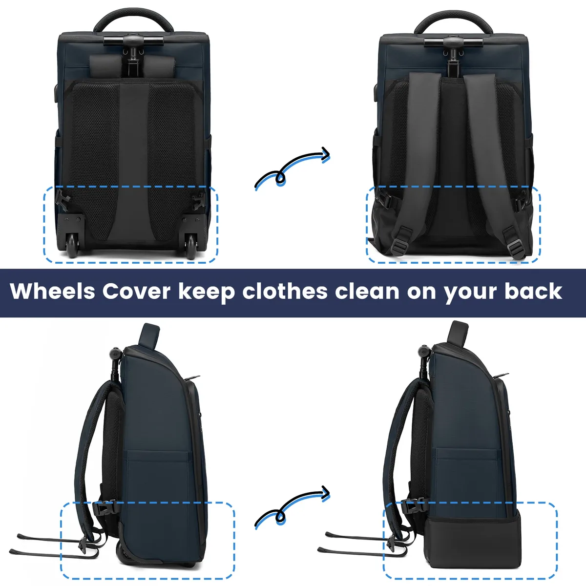 sac à dos à roulettes professionnel avec roulettes, sac de cabine, sac de voyage imperméable pour ordinateur portable, bagage à main 18 pouces