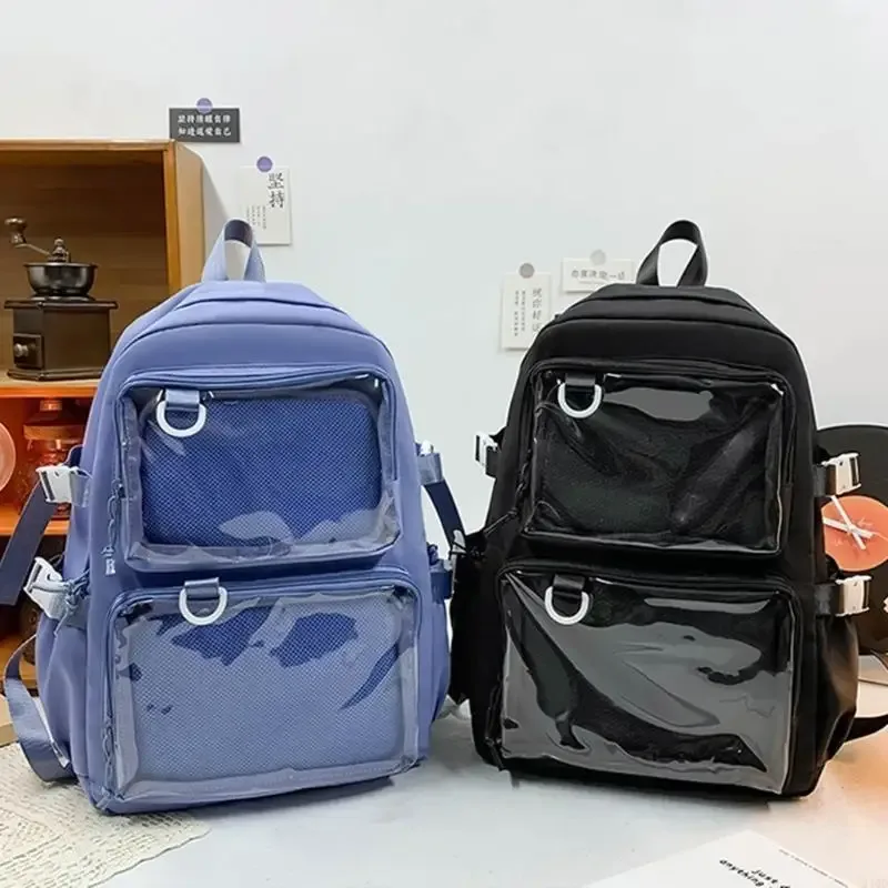 340D Étudiant pour collège capacité Backpack en nylon Itabag Itabag Transparent poche transparent à badges d'anime
